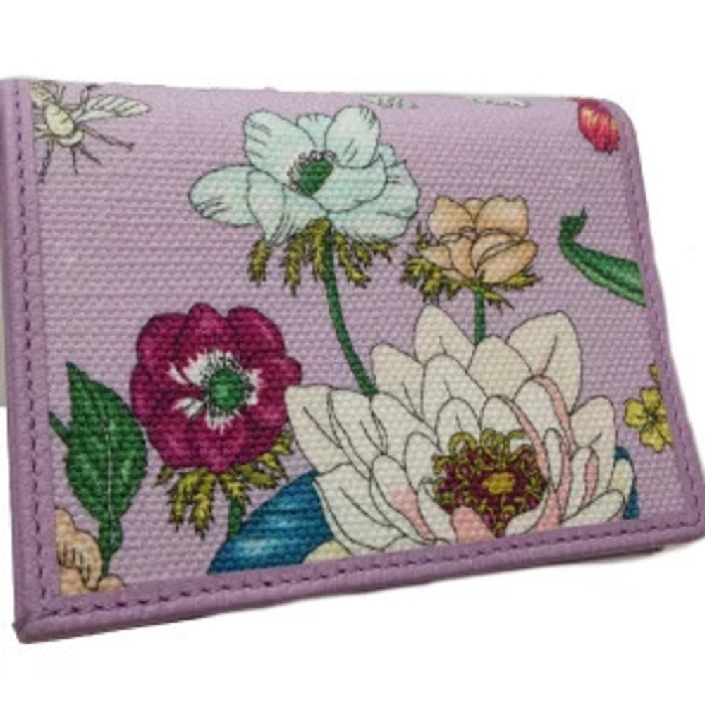 Gucci Compact Wallet GG Marmont Flora Flower Canvas Leather Pink - Picture 3 of 8